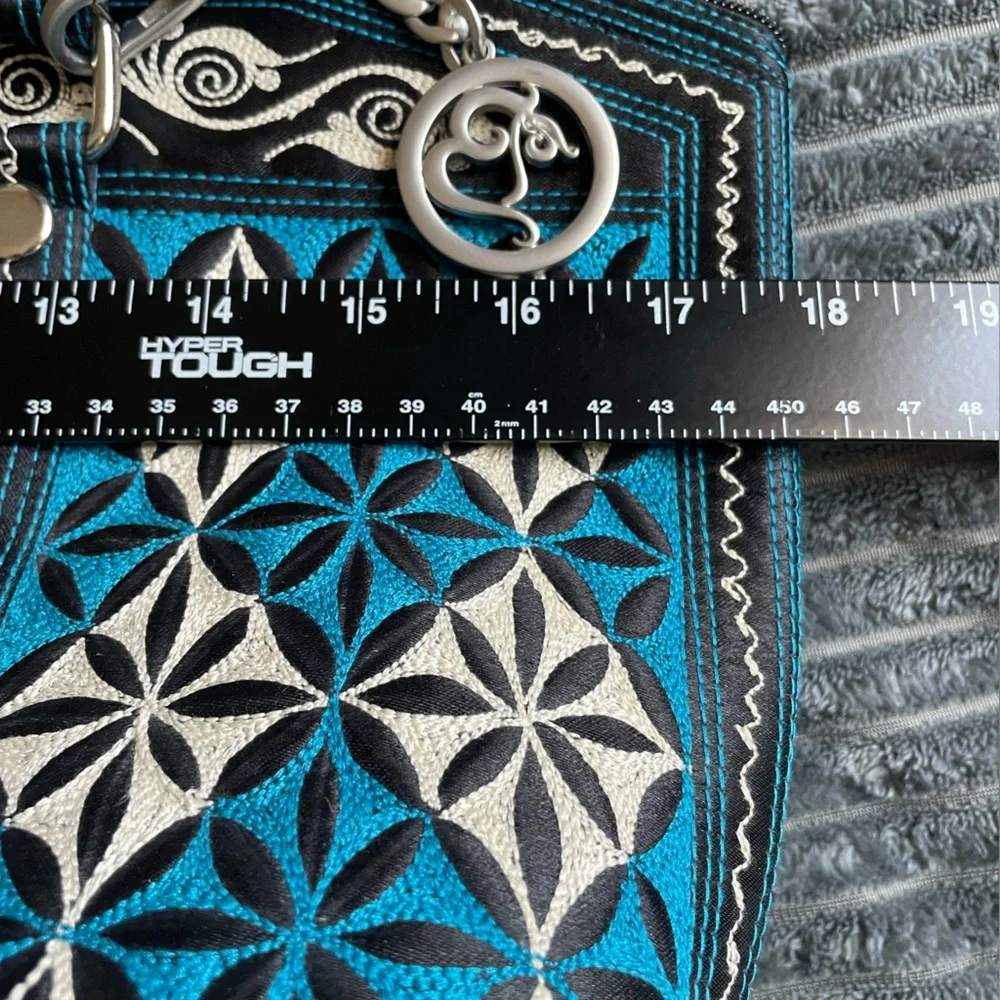 NWT Banda Bags Memetika Embroidered Tote Bag Blue Vegan Cotton Handcrafted Zip